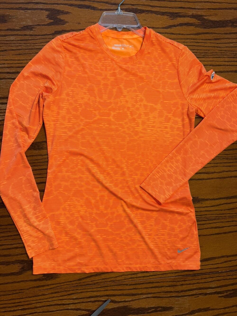 Nike Golf Shirt Long Sleeve Sz Women's medium Crew Neck Hot Neon Orange Stripe
